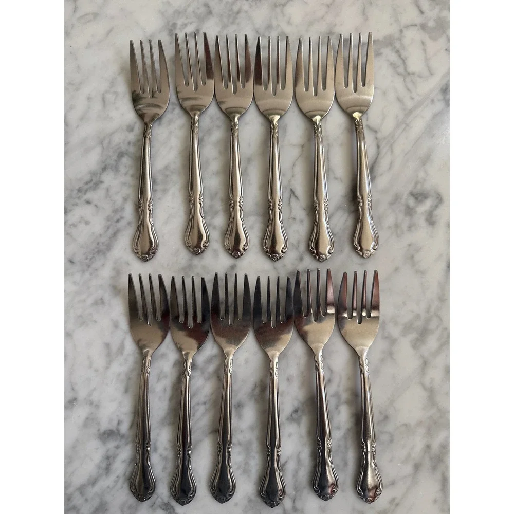 Thunder Group Inc Rose Pattern Stainless Steel Salad Forks Set of 12 Thailand